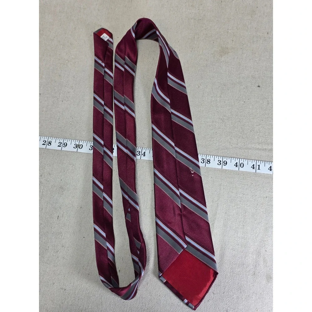 Mens Burgundy Striped Silk Blend Necktie Grey Blue RN23896 2831